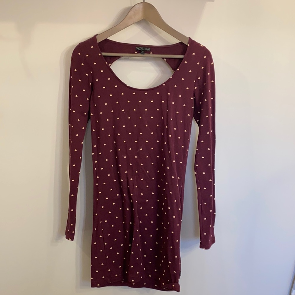 Vans burgundy dress with white hearts sz M